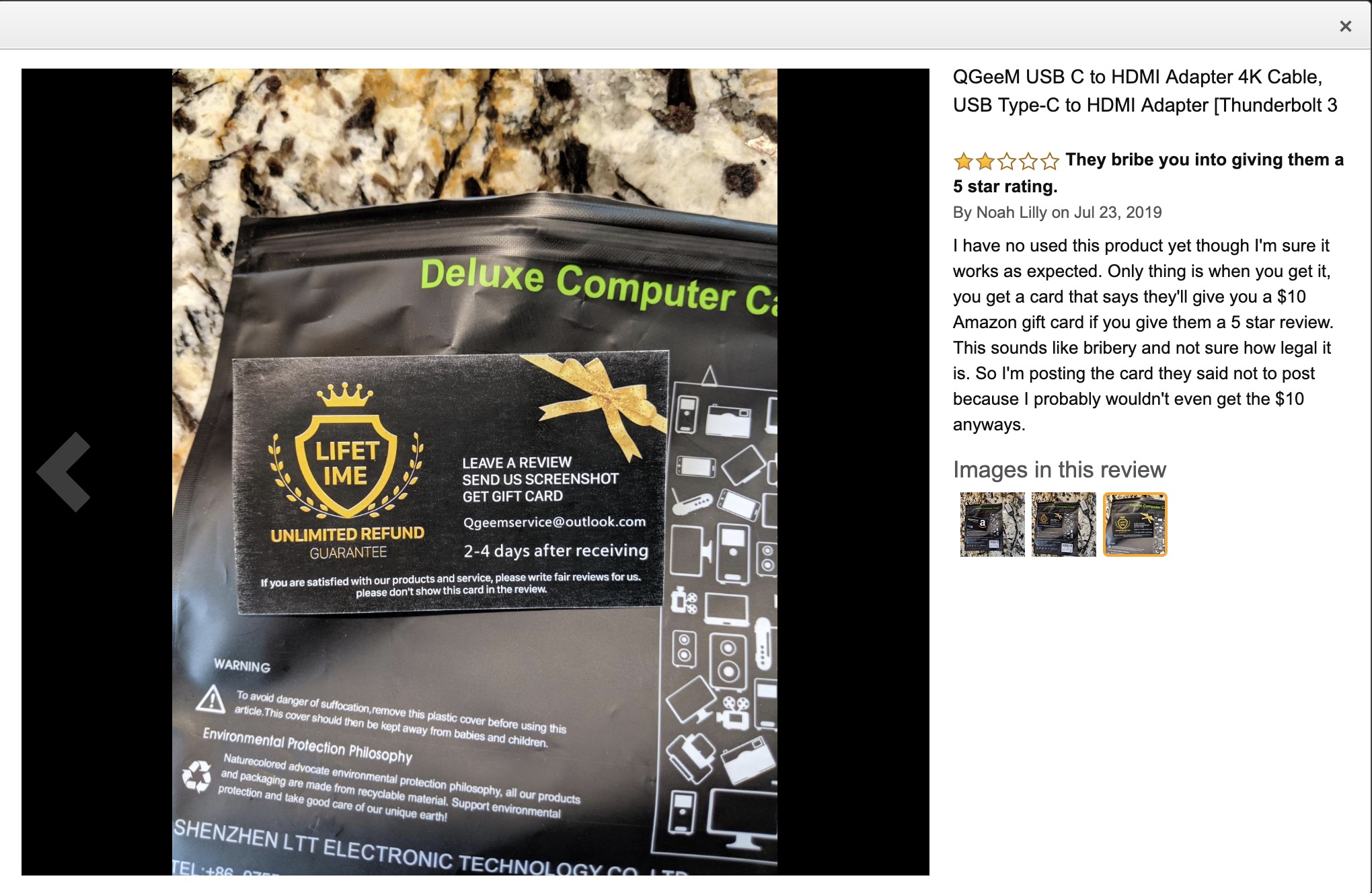 They bribe customers into giving them a 5-star rating ...