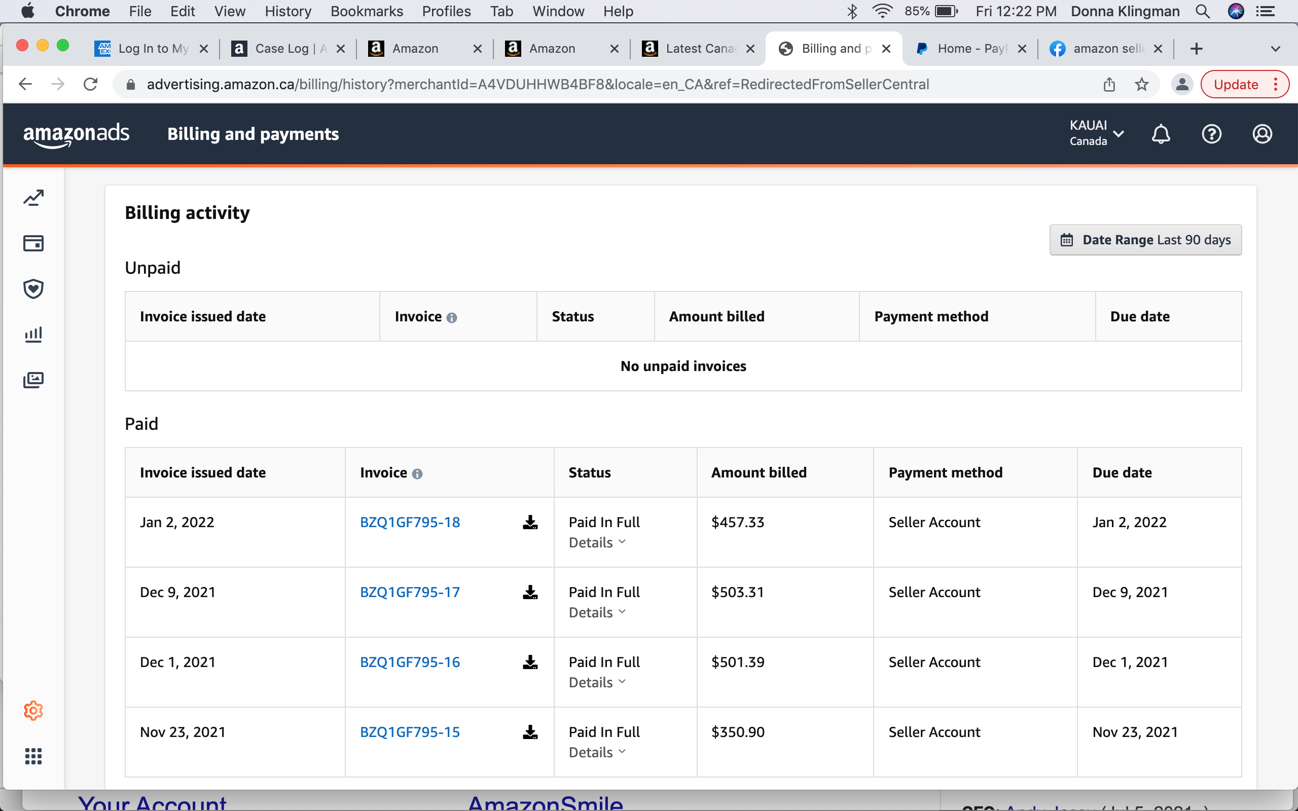 Our Amazon Canada account received unknown charges