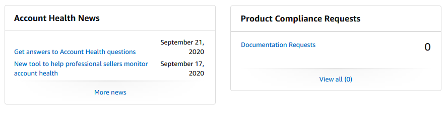 Product Compliance Requests box - Amazon updated the Account Health ...