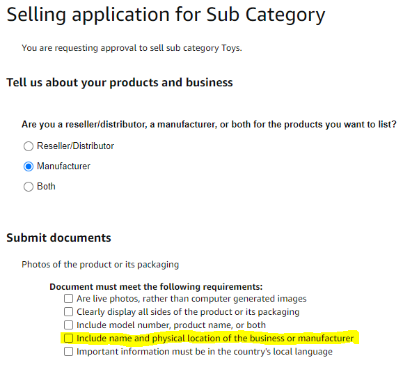 Product Approval Request in Toys 