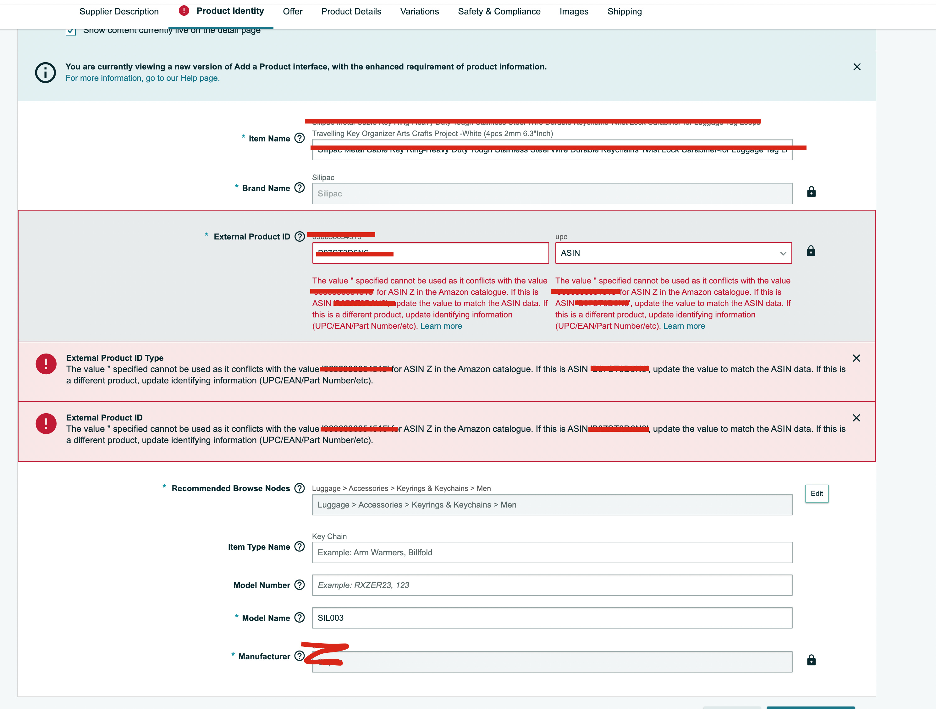 Unable to edit, listings have conflicts with ASIN or UPC