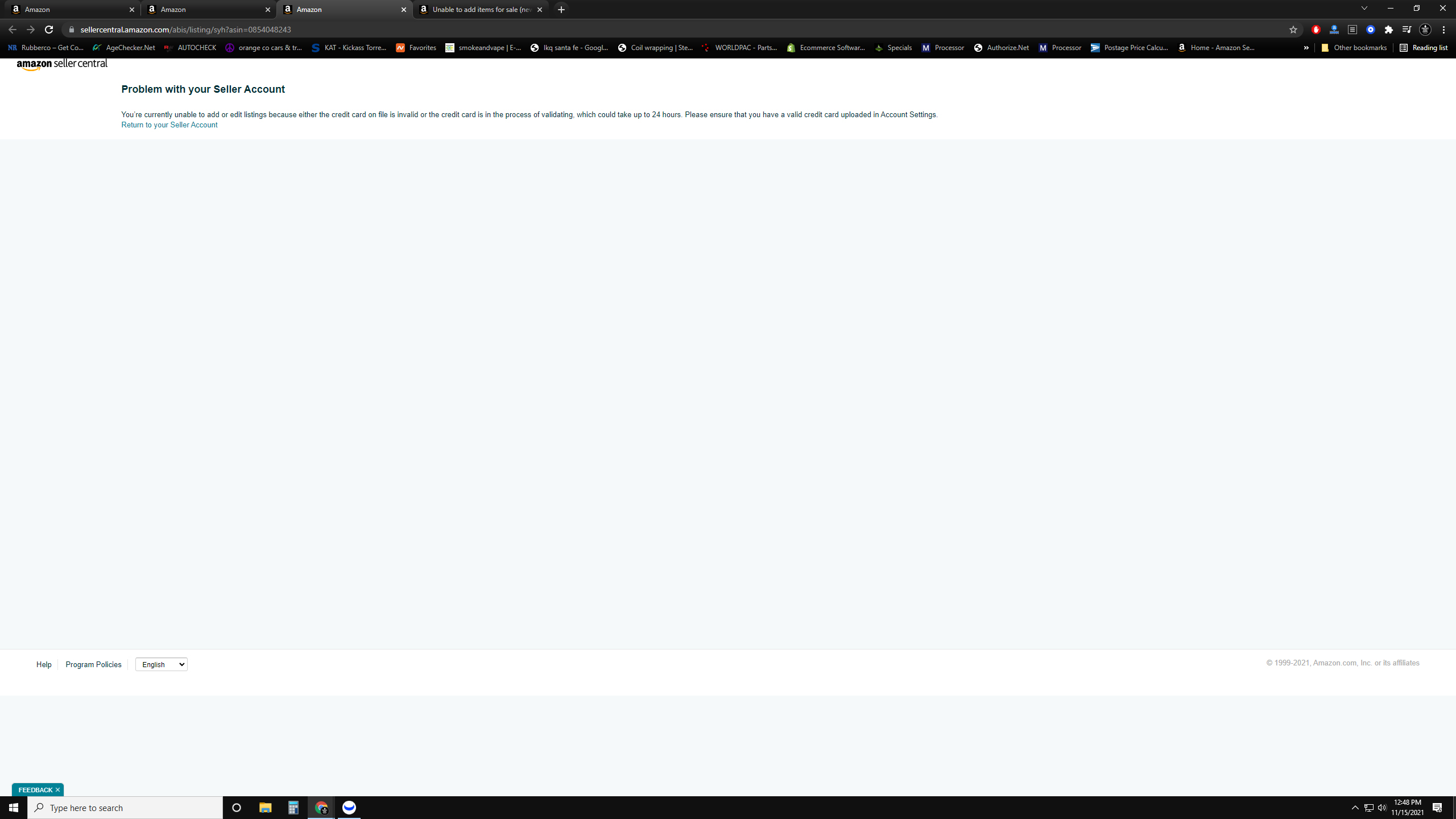 Unable to add items for sale (new account)